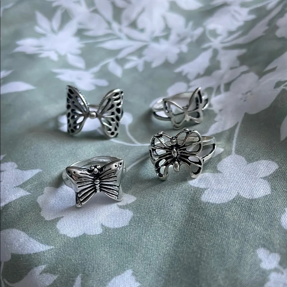 Silver Butterfly Rings Set - Picture 1 of 5